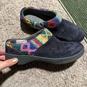 Dansko Brittany dark blue fabric walking clogs slip ons sz 38